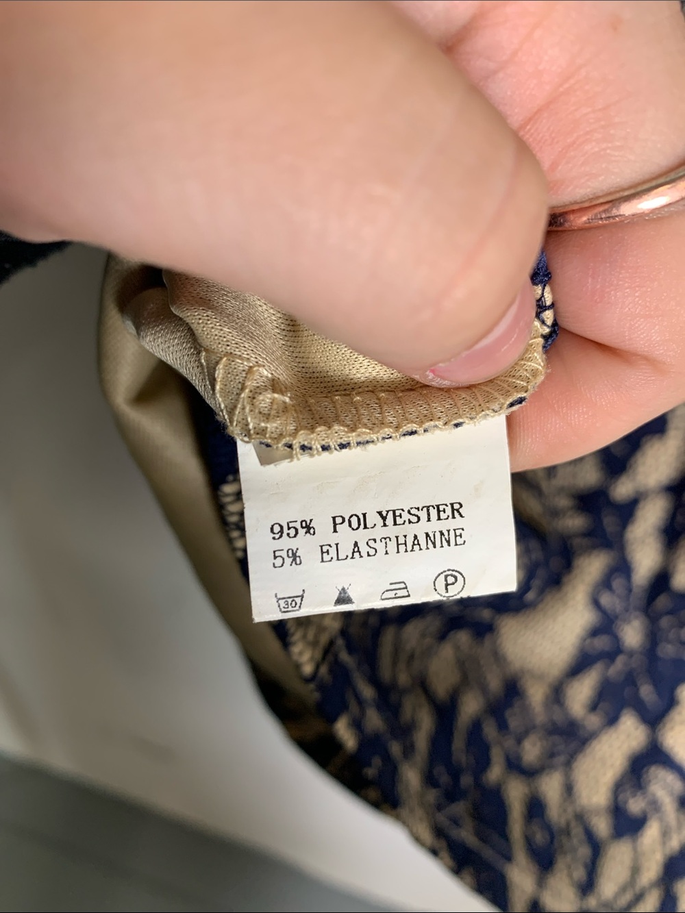 Graffith Strapless Navy Lace over Beige Sheath Dress - Picture 5 of 5